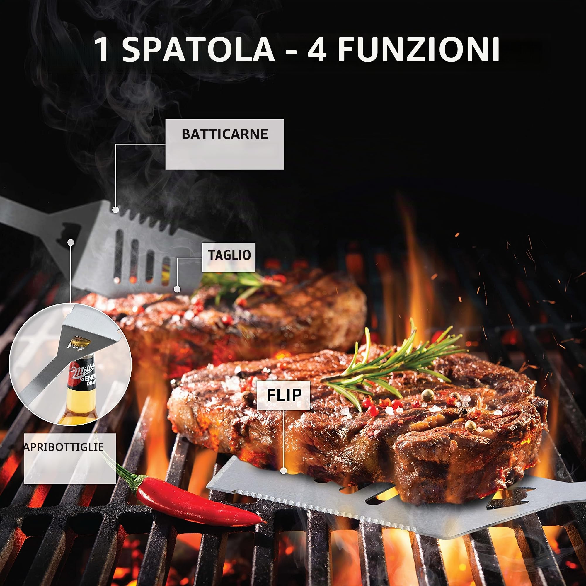 Kaluns Set per griglia, accessori professionali per barbecue, set da 21 pezzi, set per barbecue resistente, strumenti per barbecue in acciaio inossidabile
