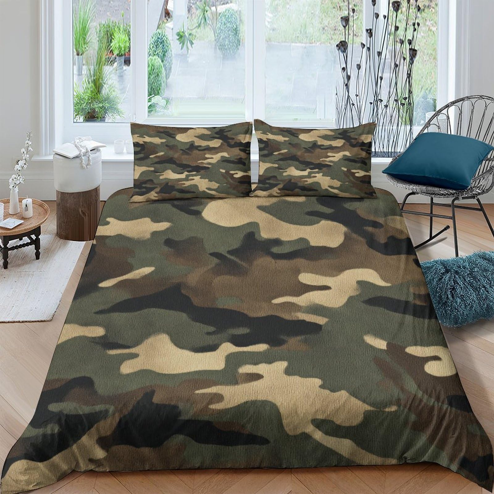 Ctjqhvkz Style-4 3D Printed Camouflage Forest Fitted Sheet Microfiber Soft Breathable Army Green Bedding Bed Cover For Bedroom Dorm Mattress Protection Decor Single（135X200cm）