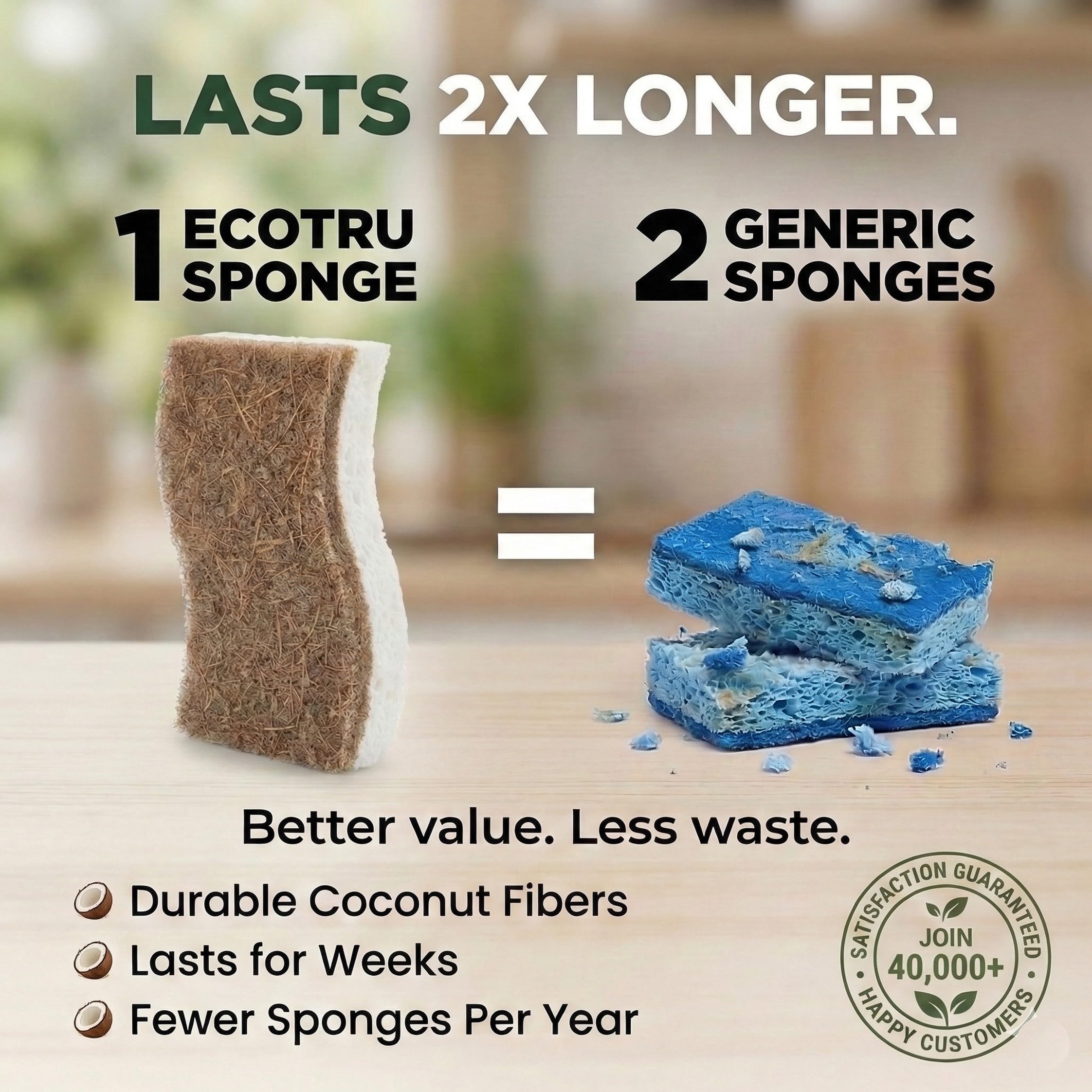 12-pakietowe naturalne gąbki do mycia naczyń, brytyjskiej marki Eco Friendly, ekologiczne gąbki do czyszczenia naczyn kuchennych, kompostablene gąbki z celulozy i kokosu oraz ścierki, biodegradowalne