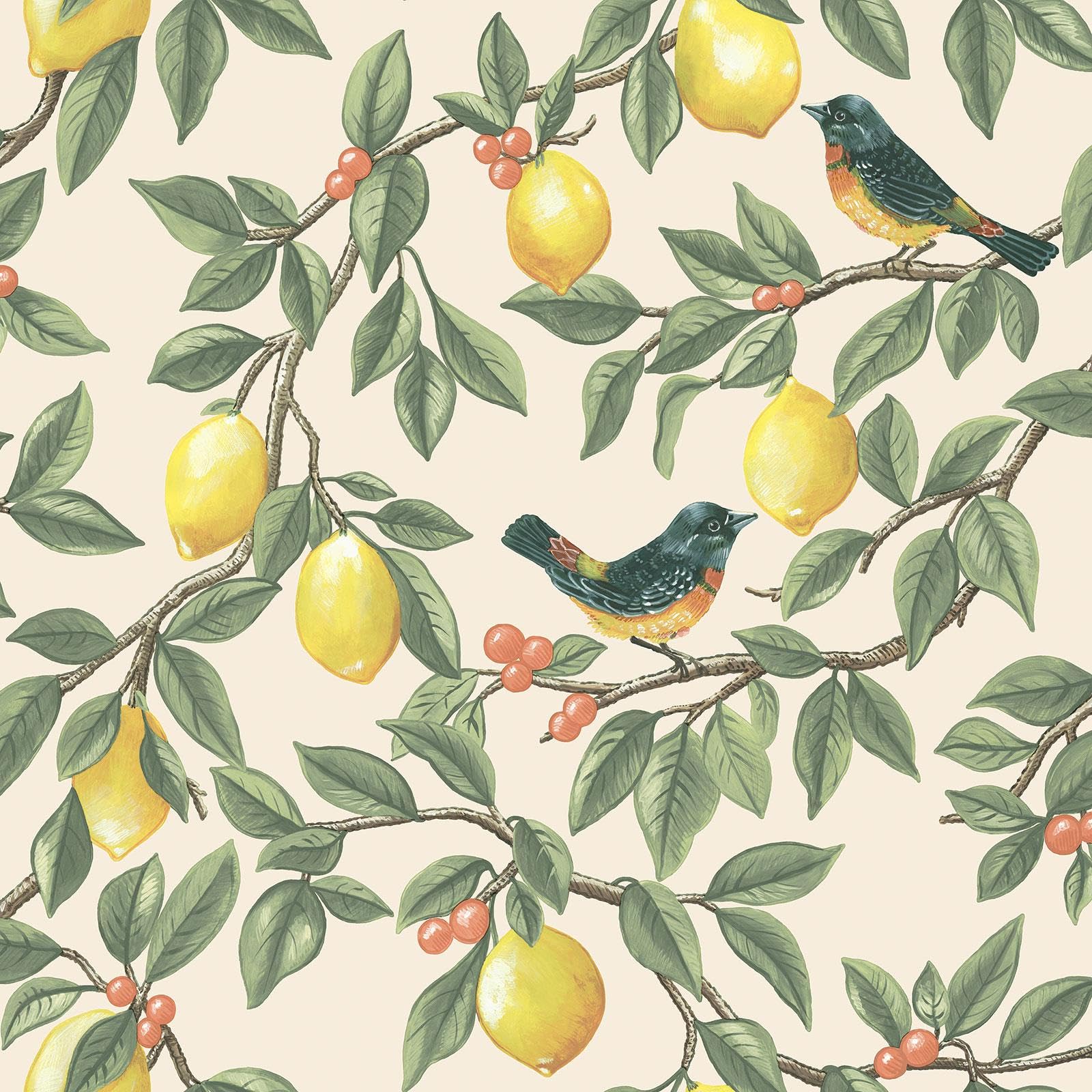 Holden Decor 13870 Cream Lemon Leaf Trail Wallpaper - Paper