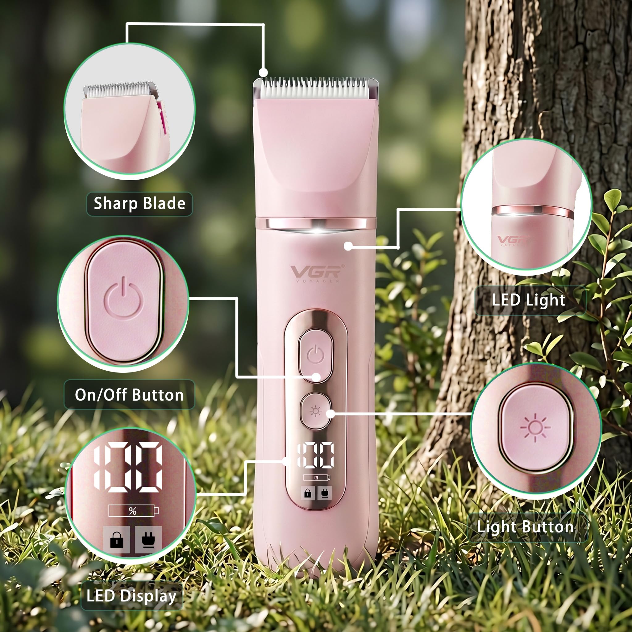 VGR 763 Epilatore Donna Elettrico 5 in 1, Depilatore Ricaricabile Senza Fili, Rasoiatore Viso, Epilatore Corpo Wet & Dry per Viso, Gambe, Ascelle e Zone Intime, Rosa