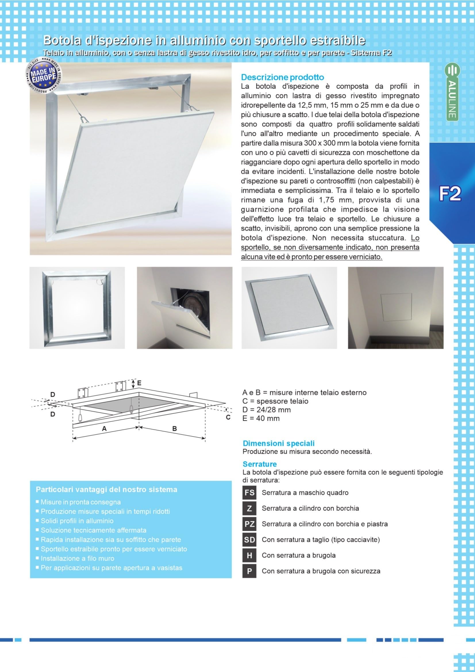 Botola per ispezione per cartongesso Standard - Fuori Standard | Fuori Misura | Tutte le misure (50x50)