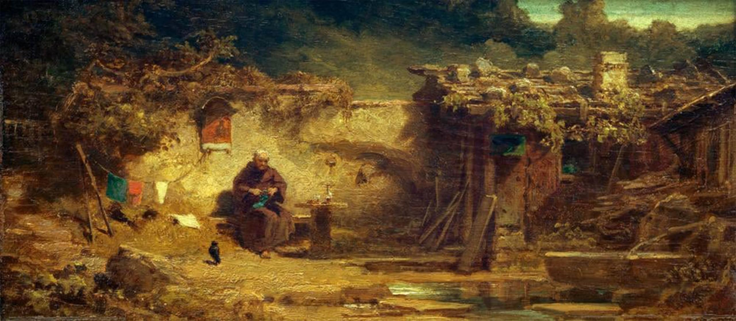 POSTERIIk Vintage Classic Picture Landscape Artwork Mill in Front of a Canyon with Two Figures by Carl Spitzweg Portrait Canvas Painting for Office Home Decor 60x90cm