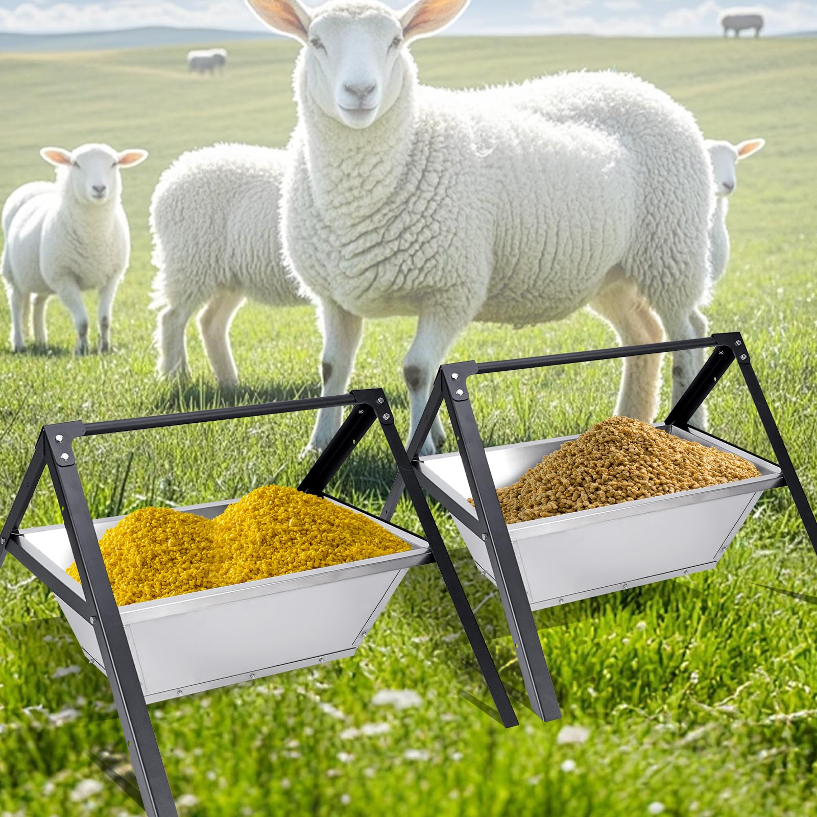 Comedero para Ovejas, 23" Comederos Portátiles para Animales - Comedero Grande de Acero Inoxidable para Cabras, Ovejas, Cerdos, Perros, Paquete de 2