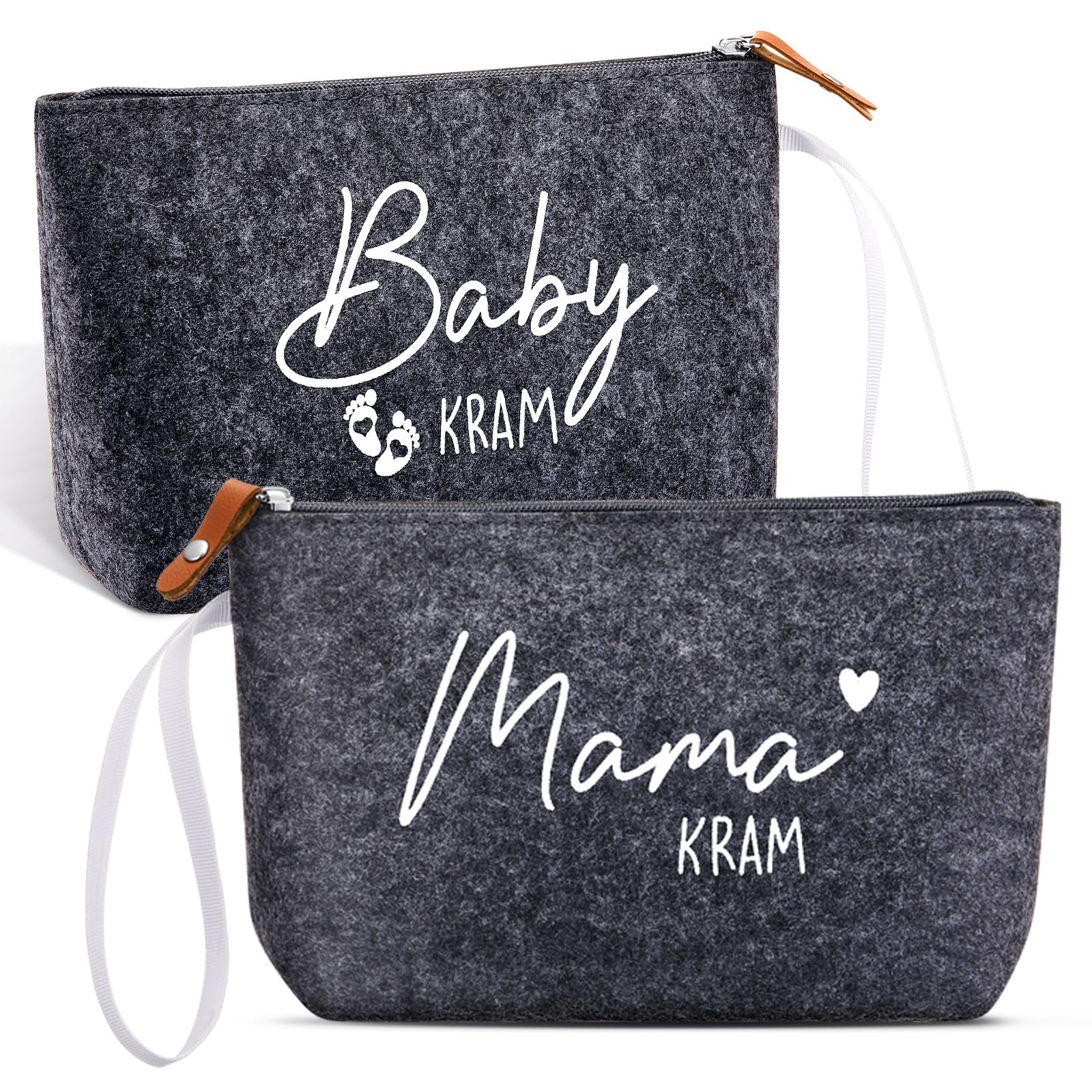 Xuniea 2 Stück Geschenke für Werdende Mütter Schwangere - Kosmetiktasche aus Filz mit Reißverschluss Filztasche für Mama Schwangerschaft Geschenk zur Geburt für Neue Mama Babyparty (Dunkelgrau)