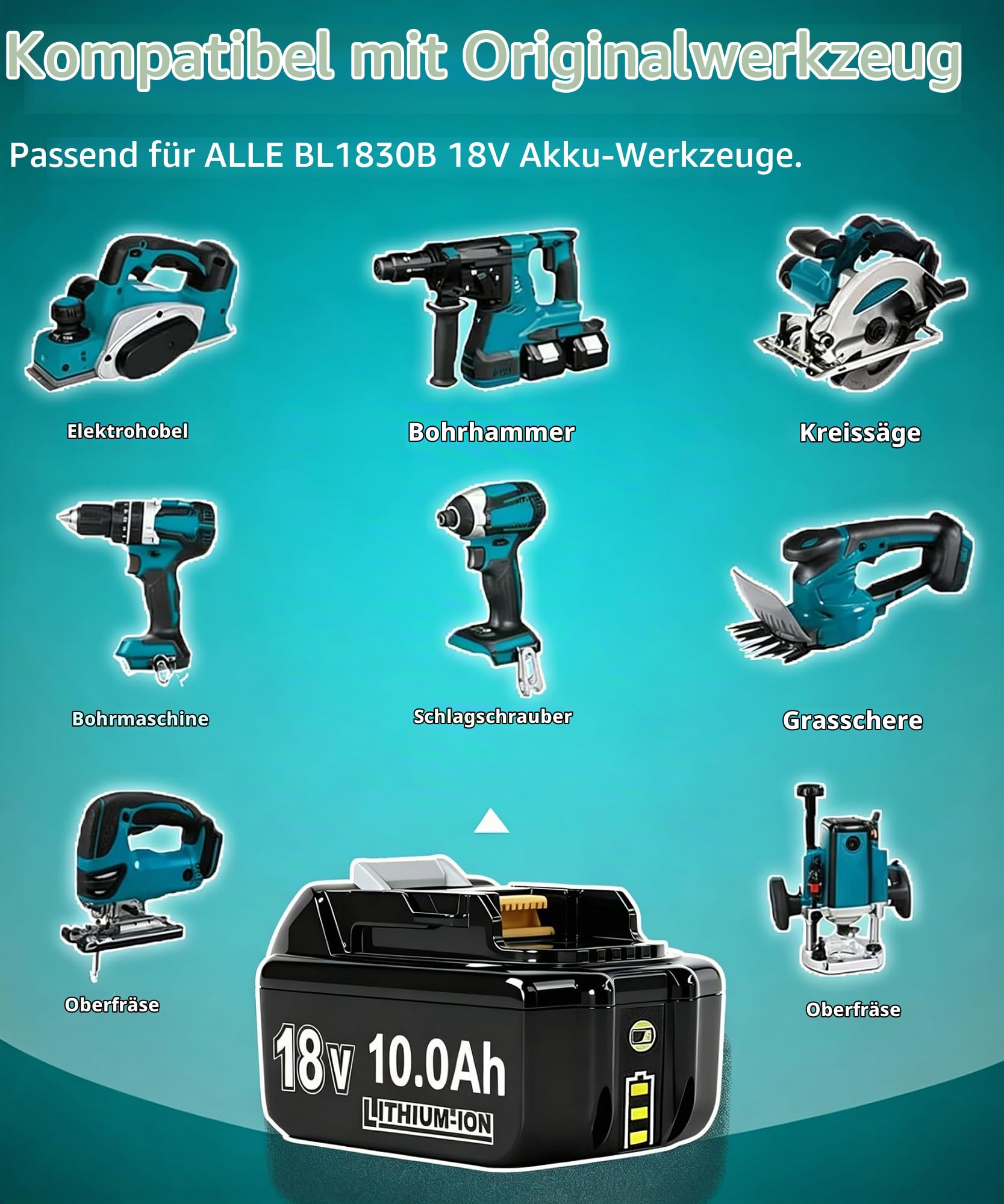 4X 18V 10h/10000mAh Ersatzakku für makita akku