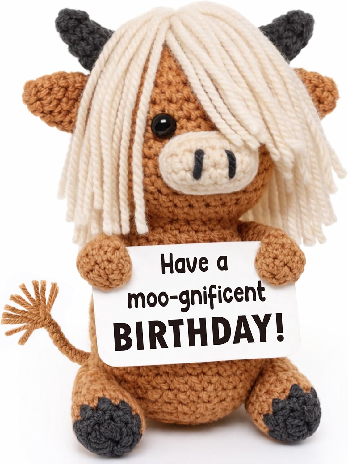 Birthday Gift for Women Men with Funny “Moo-gnificent Birthday” Message Card – Bday Stuffers Plush Decorations - Cute Unique Present for Her Him
