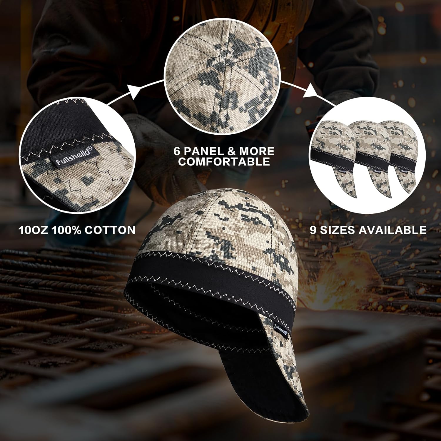 Fullsheild Reversible Welding Cap, 10 oz Cotton 6 Panel for Safety and Protection While Welding - Image 5