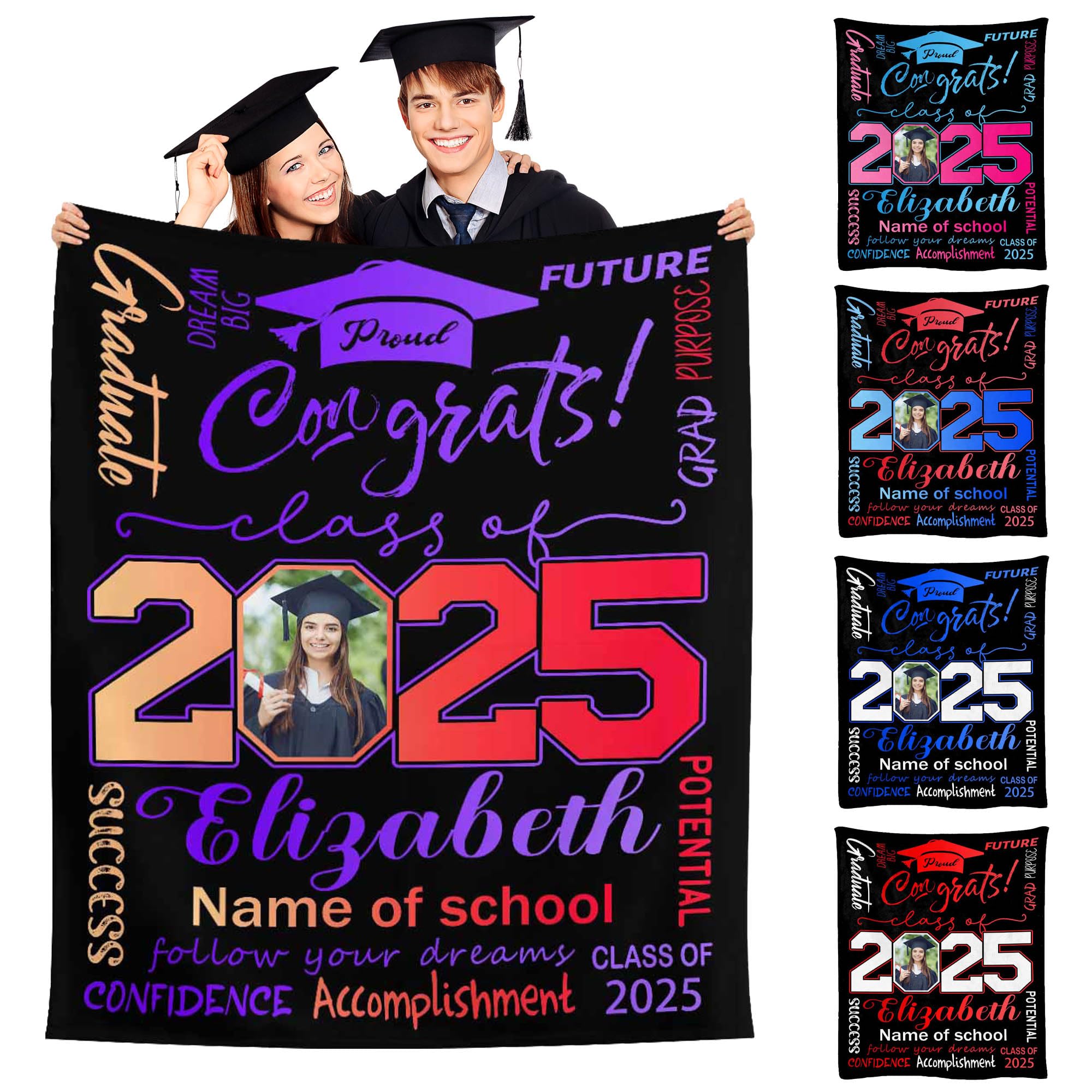 Newcos Customized 2025 Grad Congrats Blanket with Name Custom Picture Congrats Blanket for Granddaughter Personalized Bed Sofa Decor Blankets for Him Her Graduates Decor Blankets
