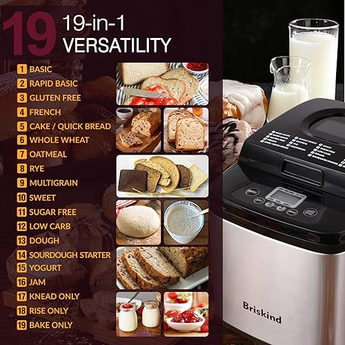 Vista 3 de Máquina compacta para hacer pan 19 en 1, panificadora pequeña de 1.5 libras / 1 libra con asa de transporte, incluye sin gluten, masa, mermelada