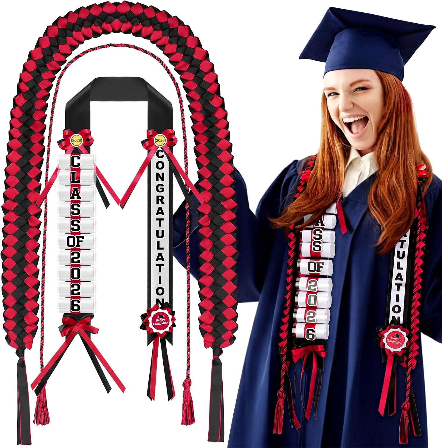 Suncalla Graduation Money Lei Class of 2026 Graduation Leis with Ribbon Wreath and Honor Cord DIY Grad Gifts for Class of 2026 Graduates Party Decorations(Orange and Black)