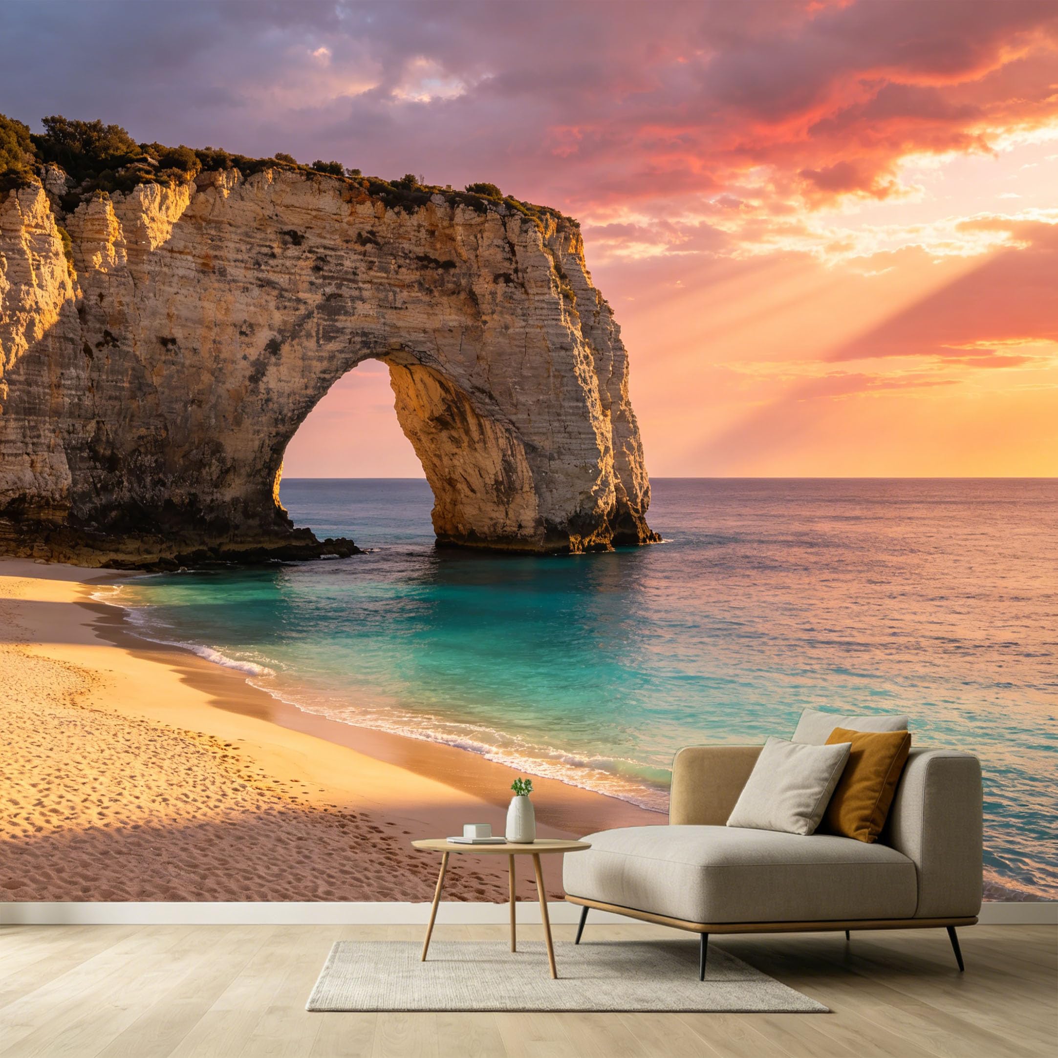 Custom Size Wall Murals Coastal Landscape Sunset Ocean Marine Arch Rock Cliff SelfAdhesive Wall Fabric Removable Large Wallpaper for Photo Living Room Interior Decor