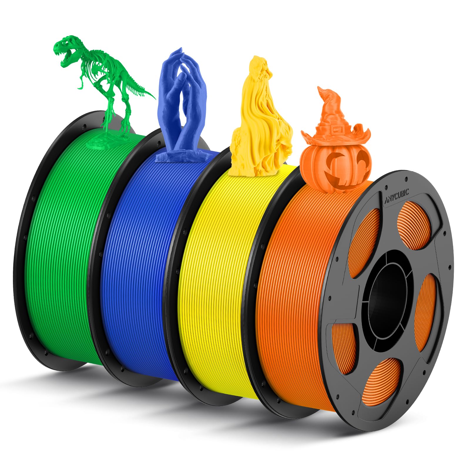 ANYCUBIC Filamento PLA 1,75 mm, Filamento PLA per Stampante 3D, Confezione Sottovuoto, Identificazione Intelligente per Stampa Intelligente, Blu+Verde+Arancione+Giallo, 4KG