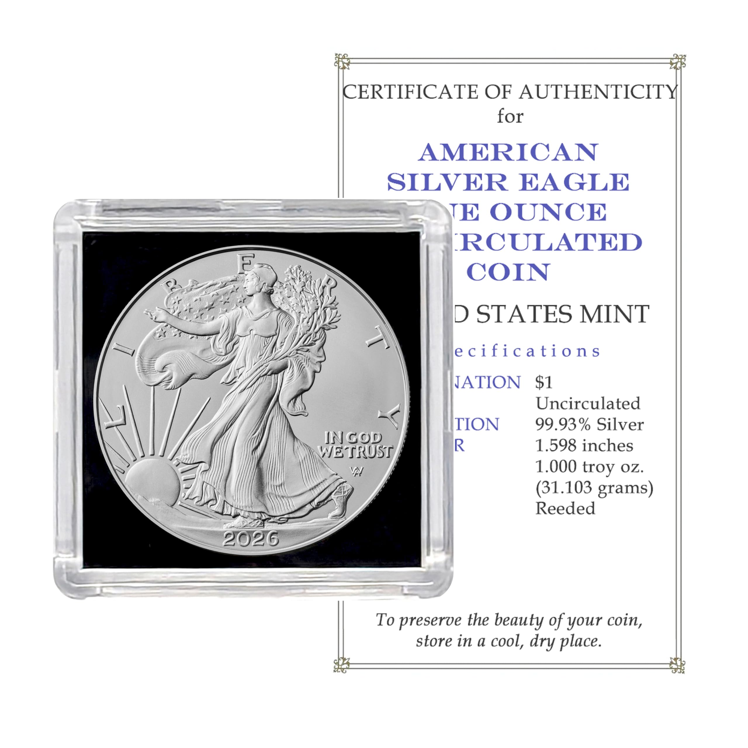 2026 U.S. Silver Eagle .999 Fine Silver with Black Background Snap