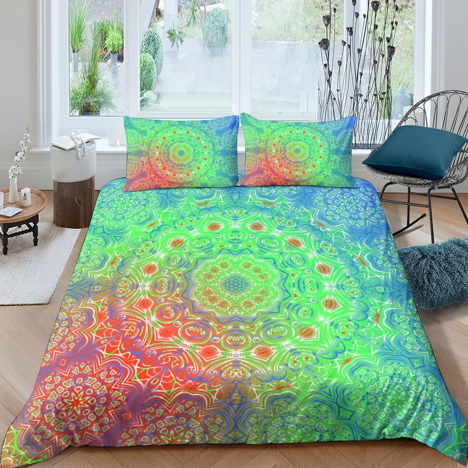 Ctjqhvkz Style-5 3D Printed Mandala Rainbow Fitted Sheet Microfiber Soft Breathable Psychedelic Swirl Mattress Cover For Bedroom Decor Single（135X200cm）