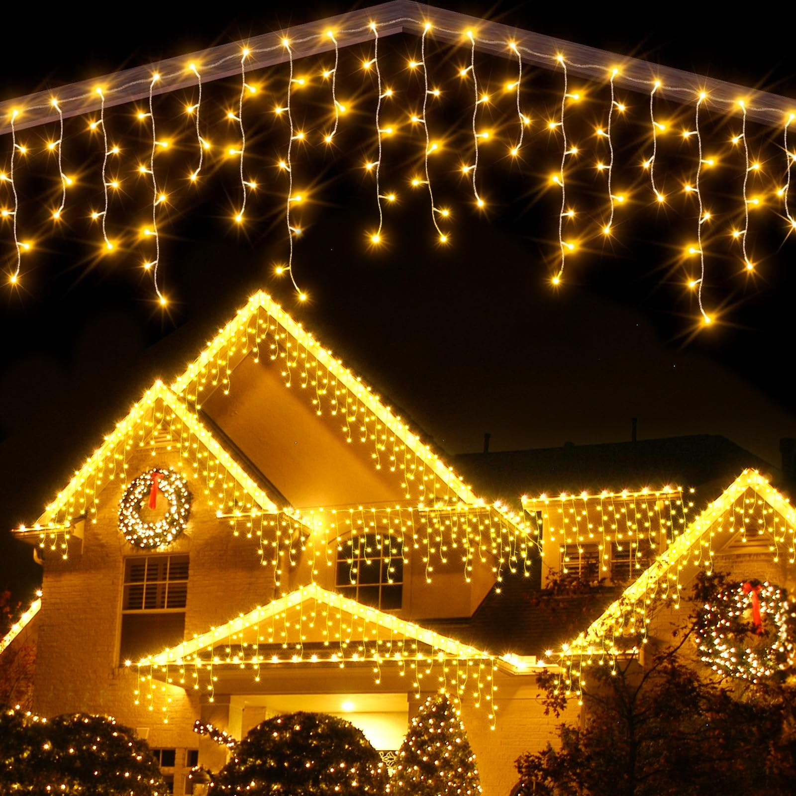 Auriostar Cortina Luces Navidad Exterior, 15M 594LED Cadena Luces Navidad Exterior, 8 Modos Guirnalda Luces para Exterior, Interio, Decoración Navidad, Casa, Balcon, Habitación, Jardín, Blanco Cálido