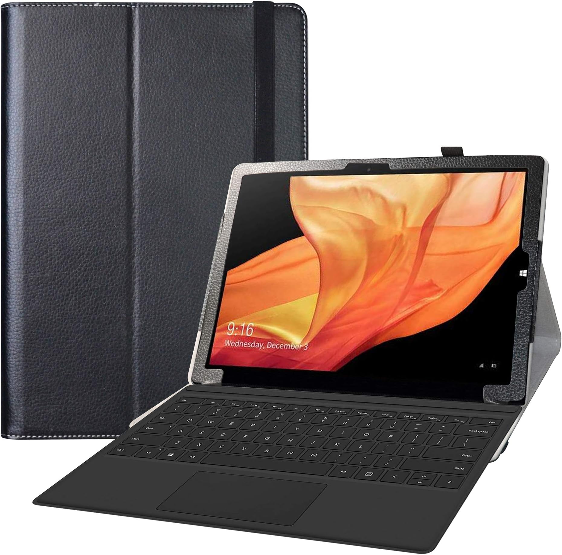 Bige Case for CHUWI UBook Pro Tablet 12.3 Inch, PU Leather Folio 2-Folding Stand Cover, Black
