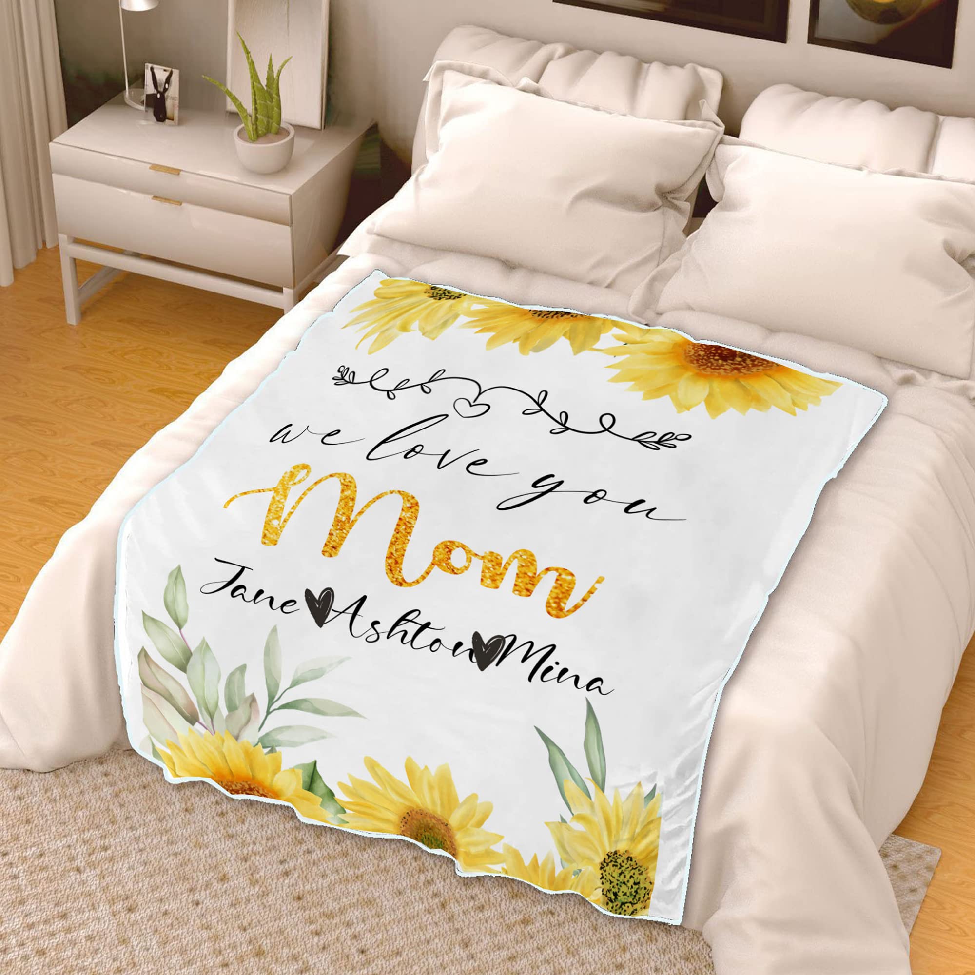 Manta personalizada con nombre para mamá para mamá, abuela, manta de flores con nombre personalizado, manta con nombres para mamá de hijo e hija, manta de forro polar con nombre personalizado para