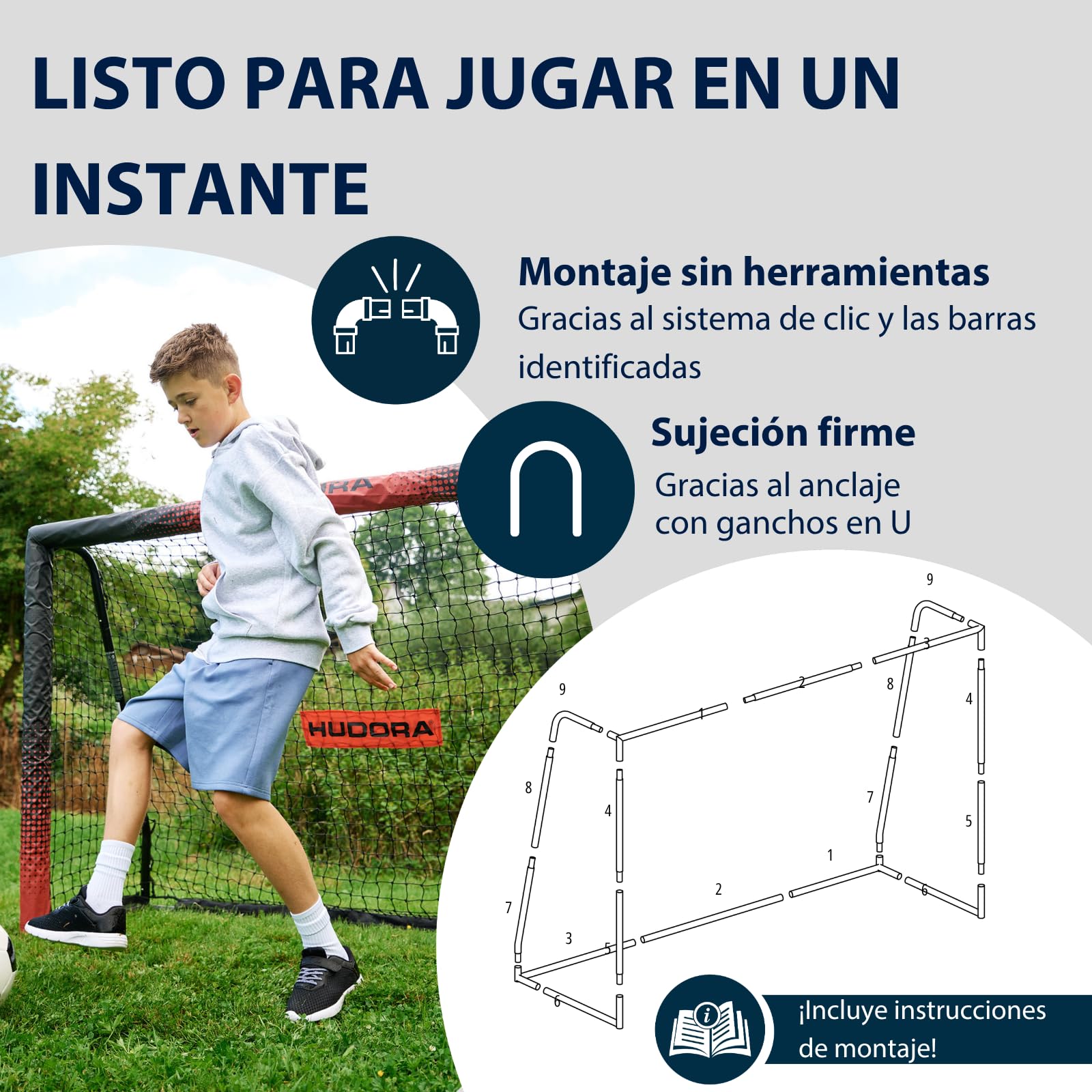 HUDORA Portería de Fútbol Pro Tect Advanced Exteriores Red Resistente Intemperie