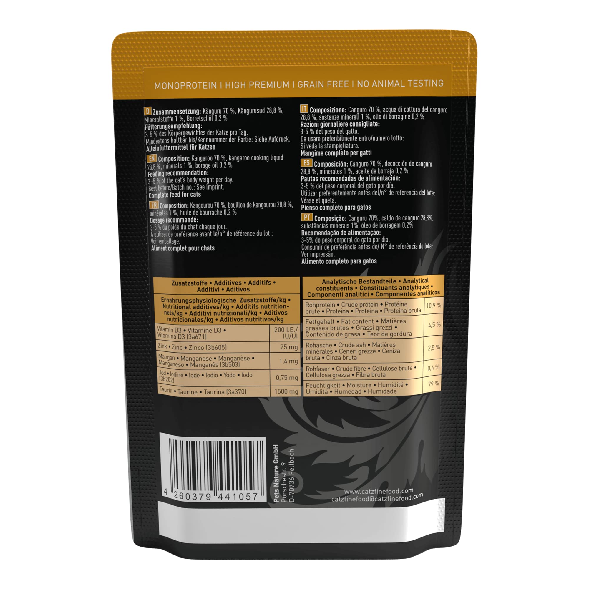 catz finefood Purrrr Känguru Monoprotein Katzenfutter nass N° 107, für ernährungssensible Katzen, 70% Fleischanteil, 16 x 85 g Beutel (Packung mit 2)