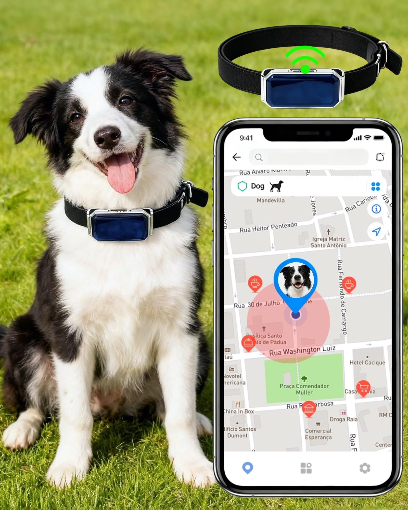 Smart GPS Hunde-Tracker, lebender Haustier-Tracker, virtueller Zaun, 10 Tage Akkulaufzeit, zugfestes Hundehalsband, IP67 wasserdicht, einfache Bedienung über proprietäre APP