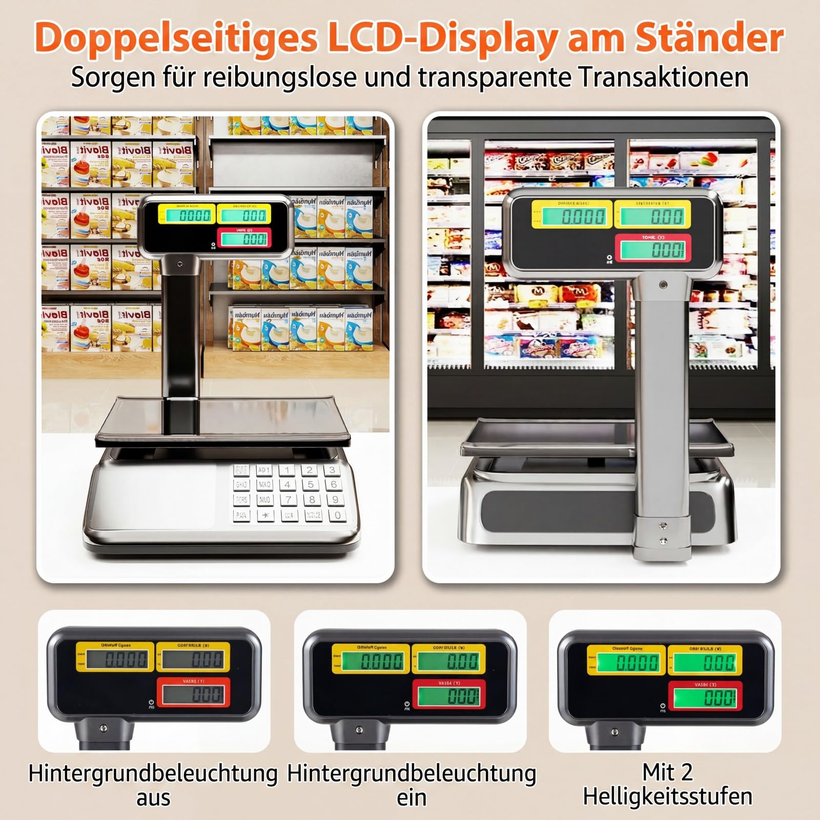 COSTWAY Kontrollwaage 40 kg/ 5g mit doppelseitiger Hochanzeige, Marktwaage