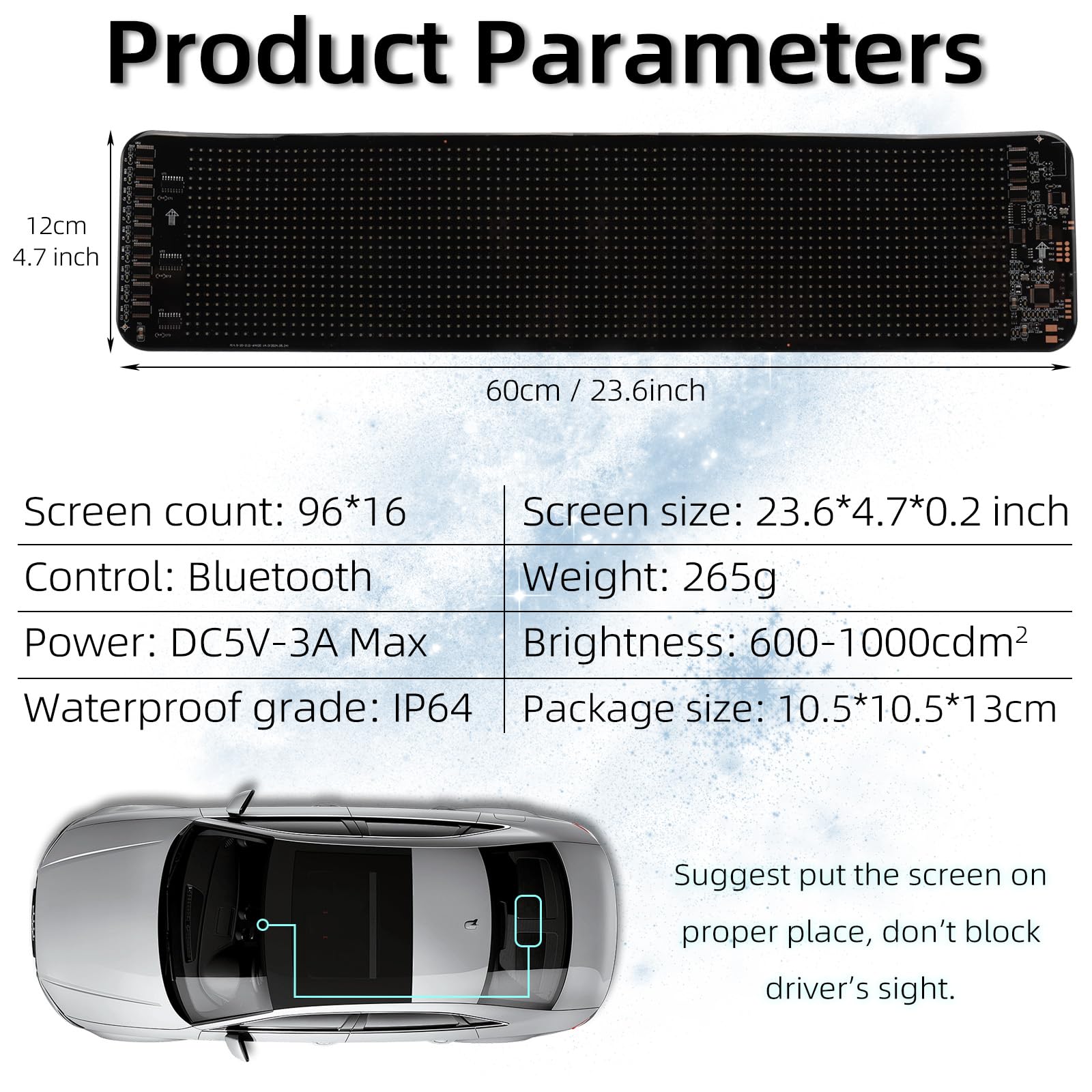 Letrero LED para automóvil, 2 unidades, 23.6 x 4.7 pulgadas, luz de ojos del diablo YXNXLIGHT para parabrisas, LED programable por USB de 5 V, impermeable, flexible, control de aplicación remota