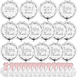 30 Pack Bridesmaid Gifts Set Include 1 Bride 1 Maid of Honor 1 Matron of Honor 12 Bridesmaid Pocket Compact Makeup Mirrors and 15 Pack Hair Ties for Bachelorette Party Bridesmaid Proposal Gifts. (Silver)