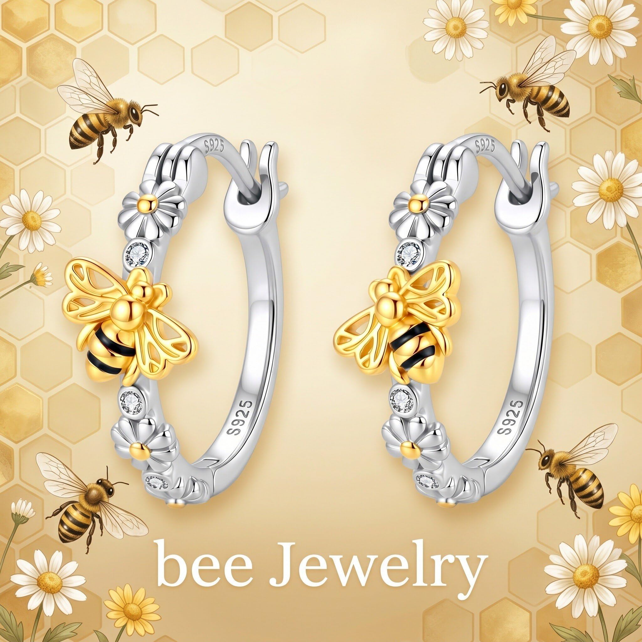 Pendientes de aro de margaritas de abeja de plata de ley 925, abejas, joyas de cumpleaños, regalo diario para mujeres
