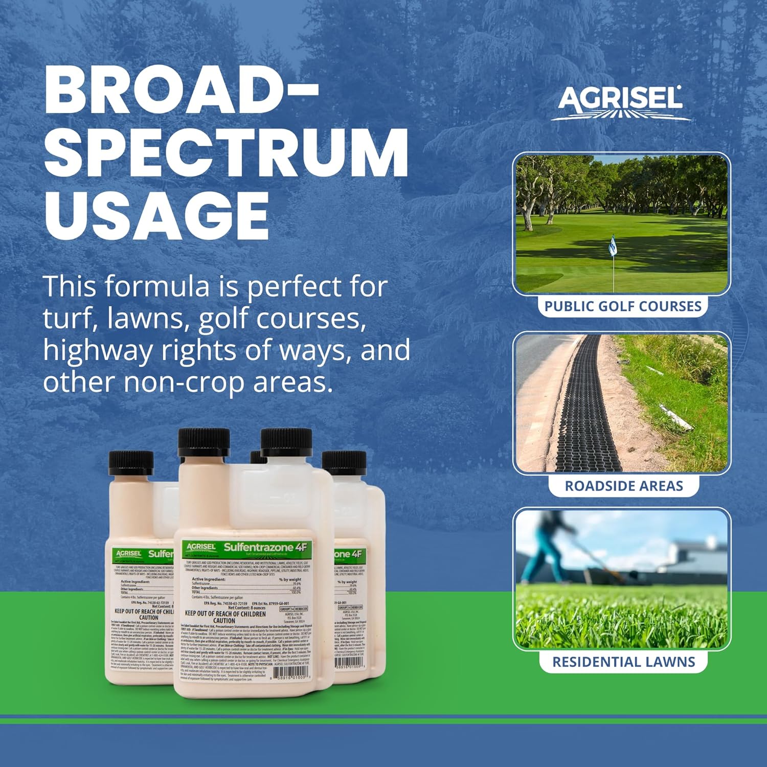 Sulfentrazone 4F Weed Killer, Pre-Emergent and Post-Emergent, Broad-Spectrum Control, Stops 100+ Weeds, Pet Safe, Includes 3-Pack of Agrisel Protective Gloves, 8 Ounces