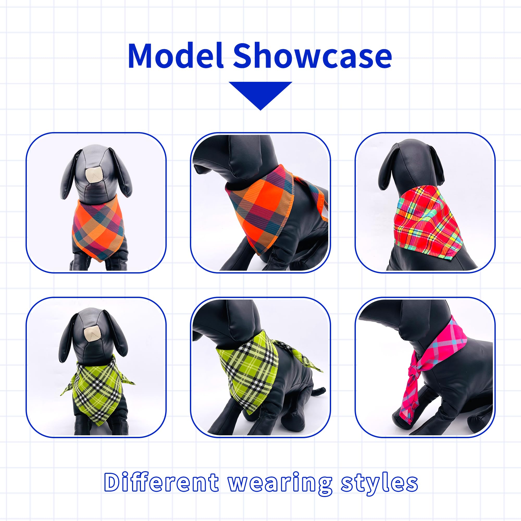 JpGdn 10Pcs Pack Dog Bandanas Plaid pattern for Medium Dogs Kerchief Washable Triangle Bibs Scarfs for Boys and Girls Pet Grooming Accessories - Image 4