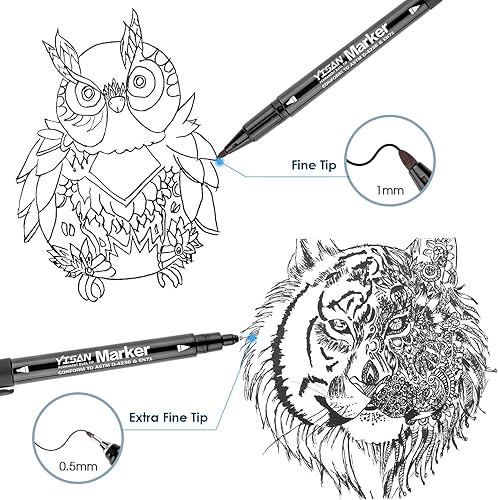 Miniatura 5 de YISAN Marcadores permanentes de punta ultra fina, negro, punta doble, para vidrio, plástico, madera, piedra, 12 unidades, 70788