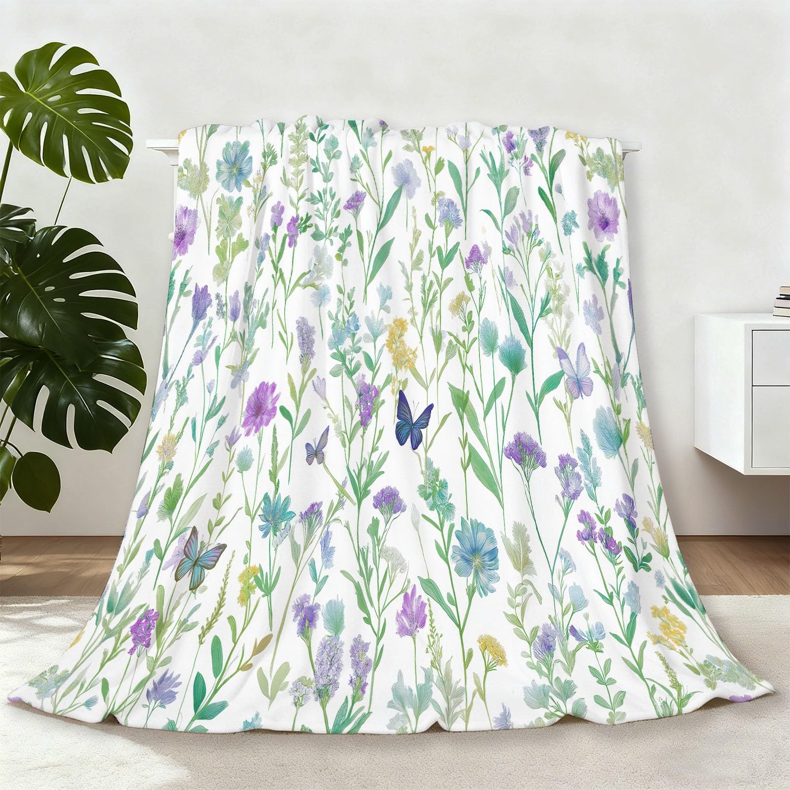 Couverture douce flanelle fleurs papillons chaude et confortable pour literie adulte