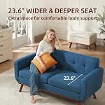 Kingfun 65.8" W Loveseat Sofa, Mid Century Modern Decor Love Seat Couches for Living Room, Button Tufted Upholstered Furniture, Solid & Easy to Install Small Couch for Bedroom Office Apartment, Bule