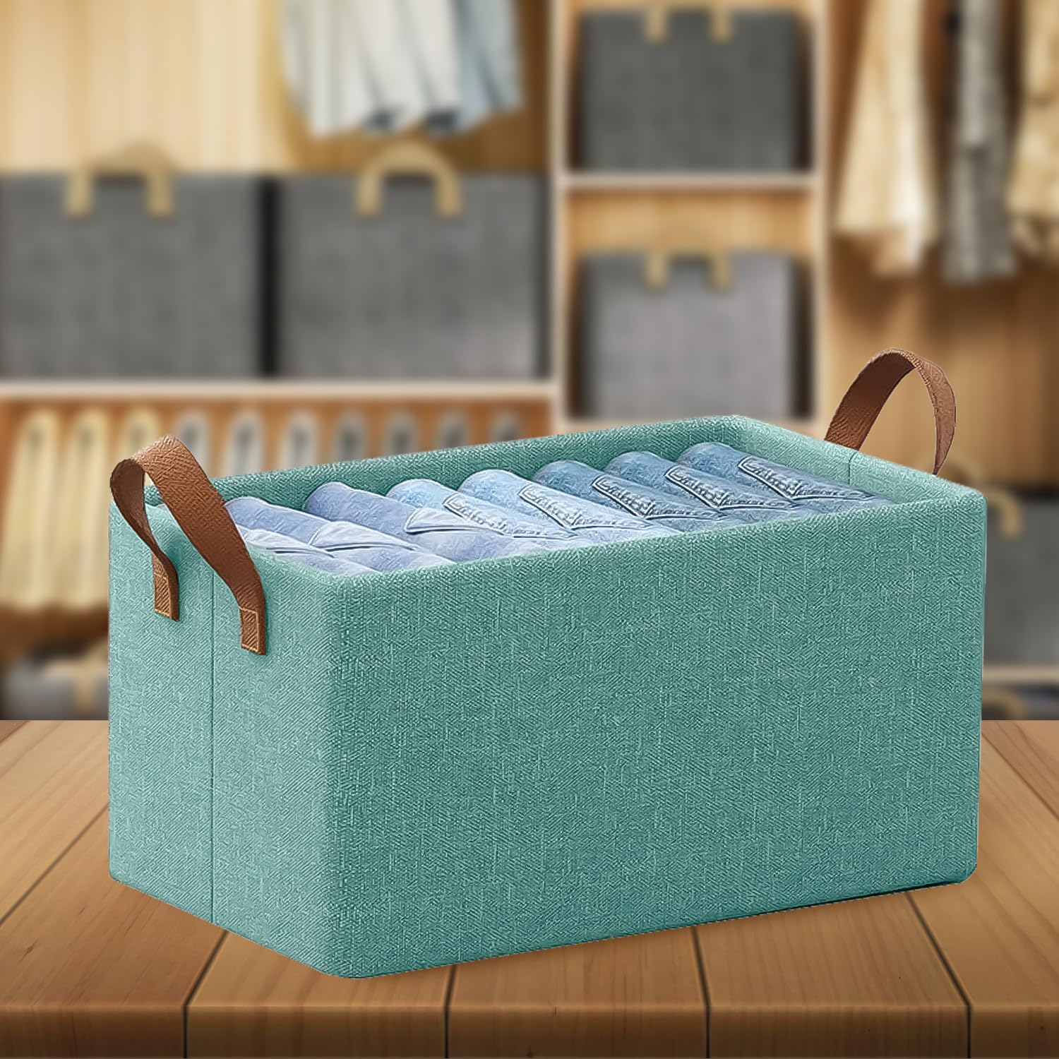 SITTELLA Polystyrene 1 Piece Foldable Wardrobe Cloth Organizer With Durable Handles,Space Saving Stuff Storage Box Closet Drawer Organizers For Clothes,Toys,Books,Blanket Etc.(Green),47 X 27 X 20 Cm