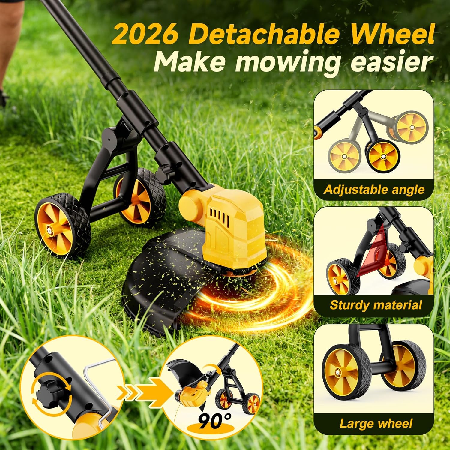 20000RPM Brushless Cordless String Trimmer for Dewalt 20v Battery(Battery Not Included), 3-in-1 Weed Wacker Edger Grass Trimmer with Wheel, Lightweight Weed Eater Battery Powered w/8 Line Spools