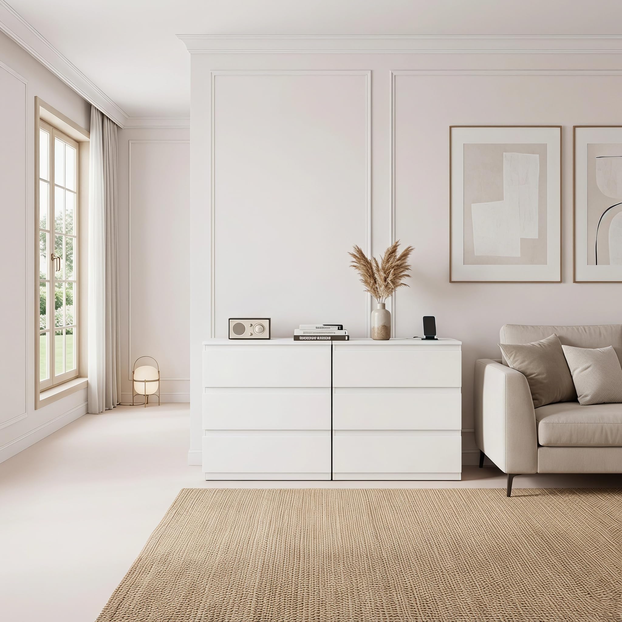 2er Set Komodenschrank für Schlafzimmer 60 cm Breit Kommode Weiß mit 3 Schubladen, Nachtkasten Schubladenkommode Kommode&Sideboard Komoda Weiss für Büro Wohnzimmer Schlafzimmer Flur Möbel(60x40x70CM)