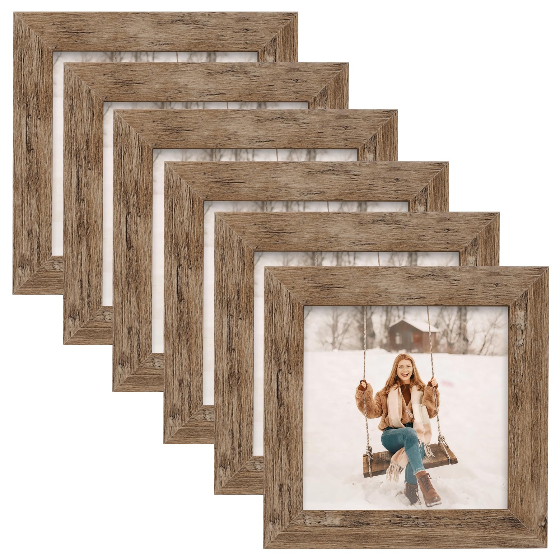 TOFOREVO 4x4 Picture Frames Set of 6 Rustic Wood Grain Photo Frame for Gallery Wall Mounting or Tabletop Display