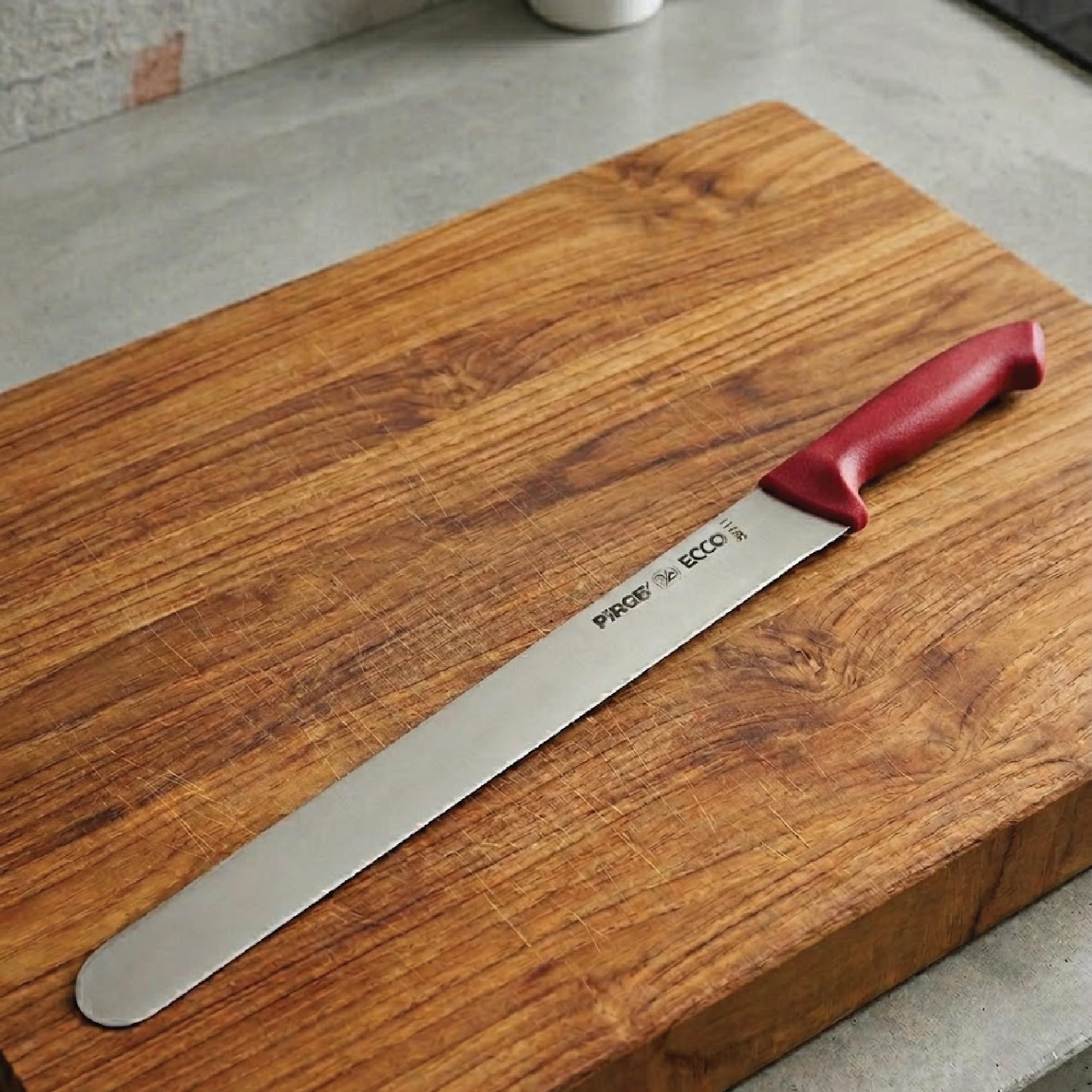 Pirge Profesjonalny nóż do krojenia kebaba i donera, 55 cm, bardzo ostry, długi nóż do mięsa, czerwony, ergonomiczny uchwyt, stal nierdzewna