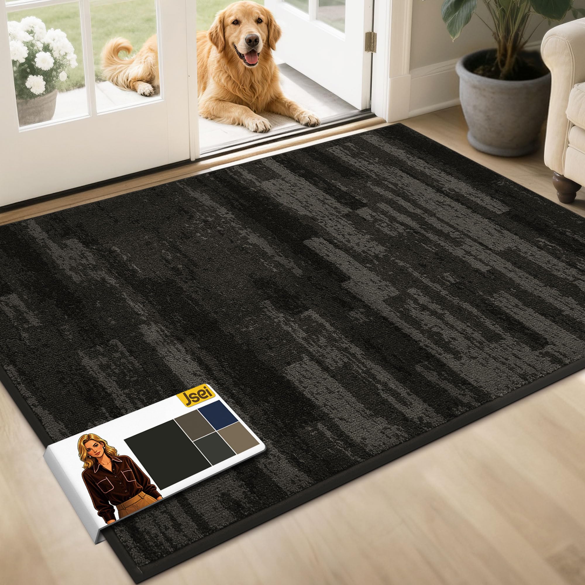 JSEI Dirt Trapper Door Mat 80 * 120 cm, Non-Slip Doormats Washable Entryway Rug, Welcome Floor Mat Absorbent Low Profile Dog Door Mats for Front Back Door, Muddy Wet Shoes & Paws, Dark Grey