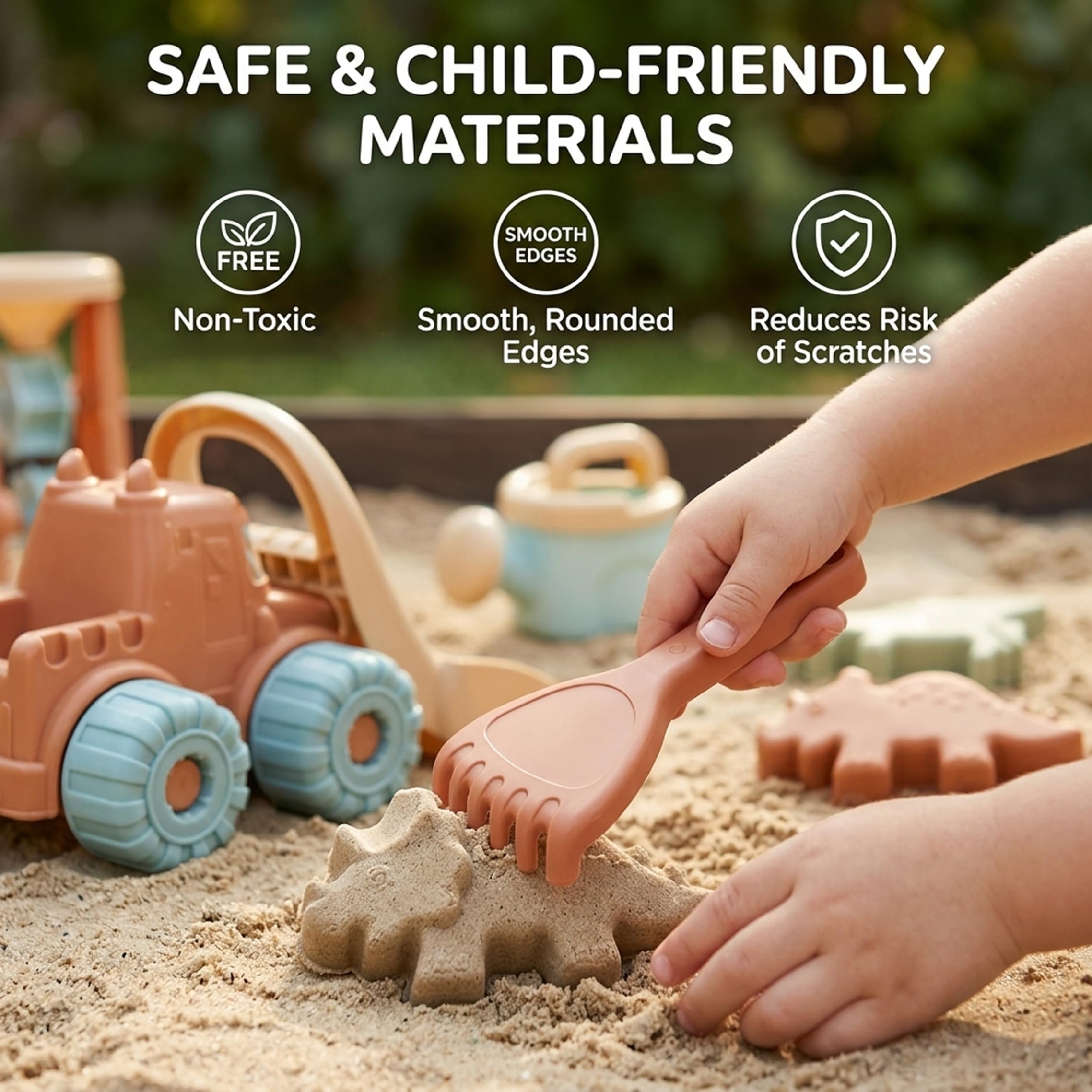 Giochi con sabbiera, 19 Pezzi: Set Giochi con Sabbia - Giocattolo da Spiaggia per Bambini da 1 a 3 Anni con Carrello, Clessidra, stampi e Pale, Colore Cammello