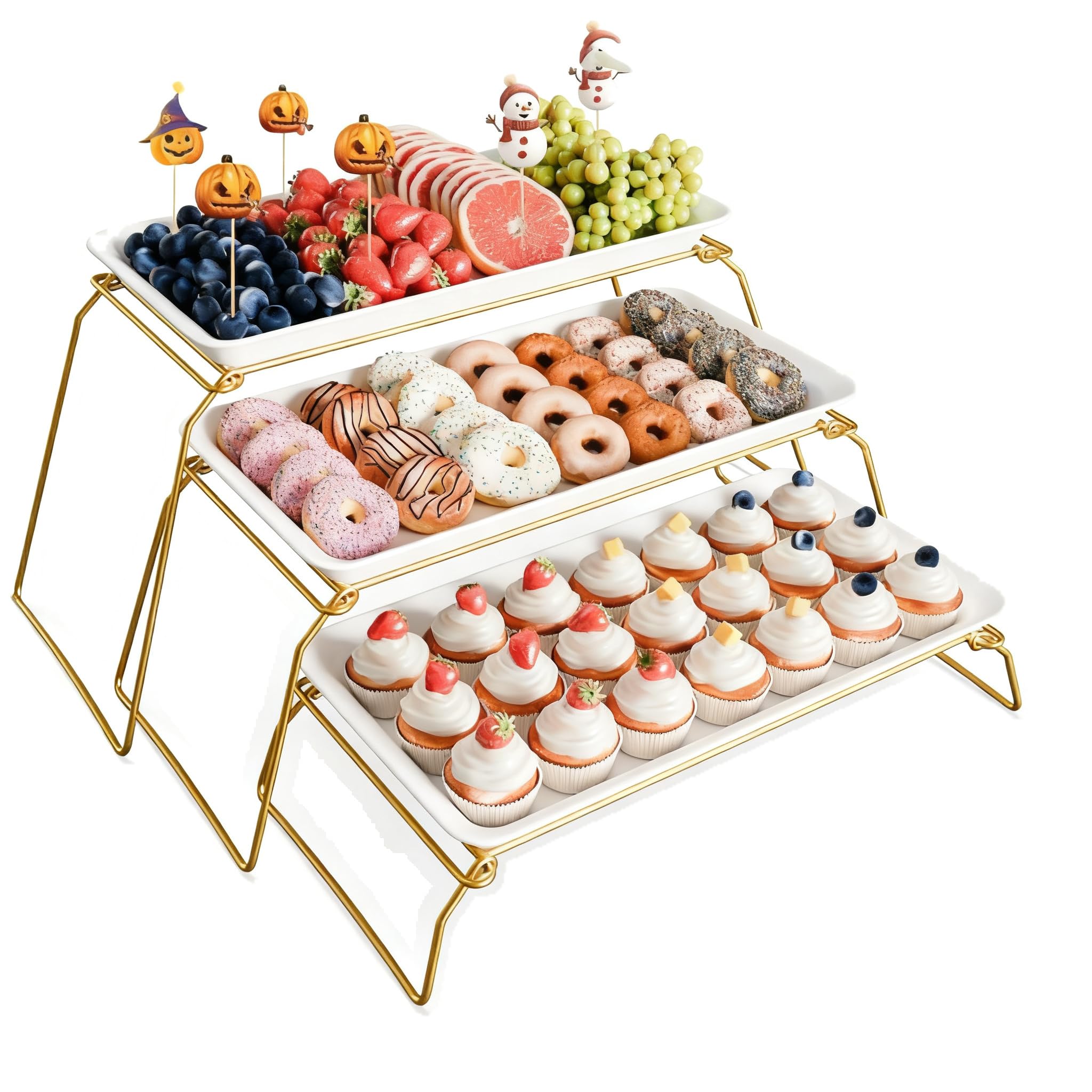 Ailan Luxueux Ensemble de,Assiette Plate Blanche, 43 cm (17 Pouces) dorée