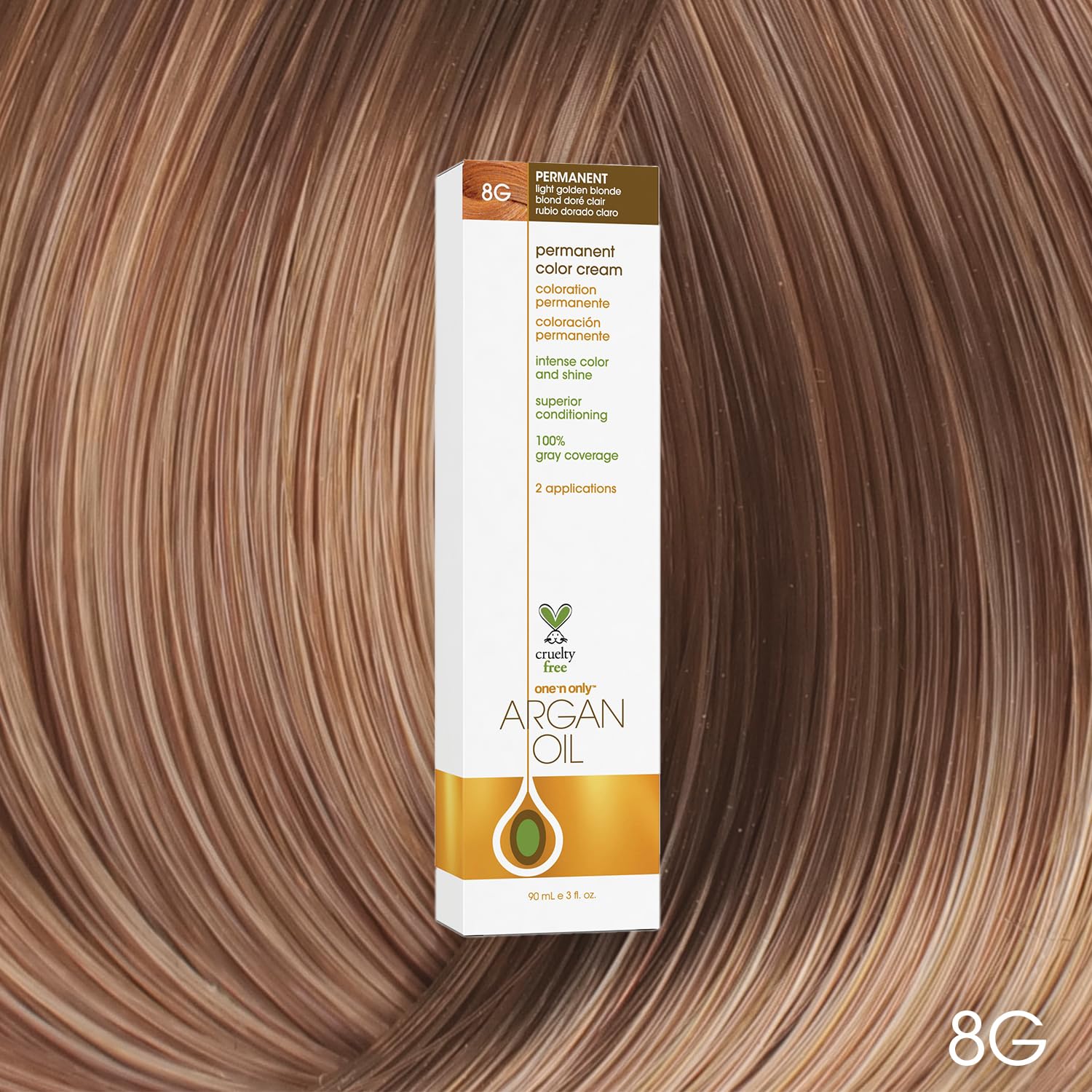 One N' Only Permanent Hair Color - Permanent Hair Dye Made with Argan Oil - Delivers Rich, Accurate Tones with Gray Coverage - Improves Moisture & Elasticity - 8G Light Golden Blonde (3 oz)