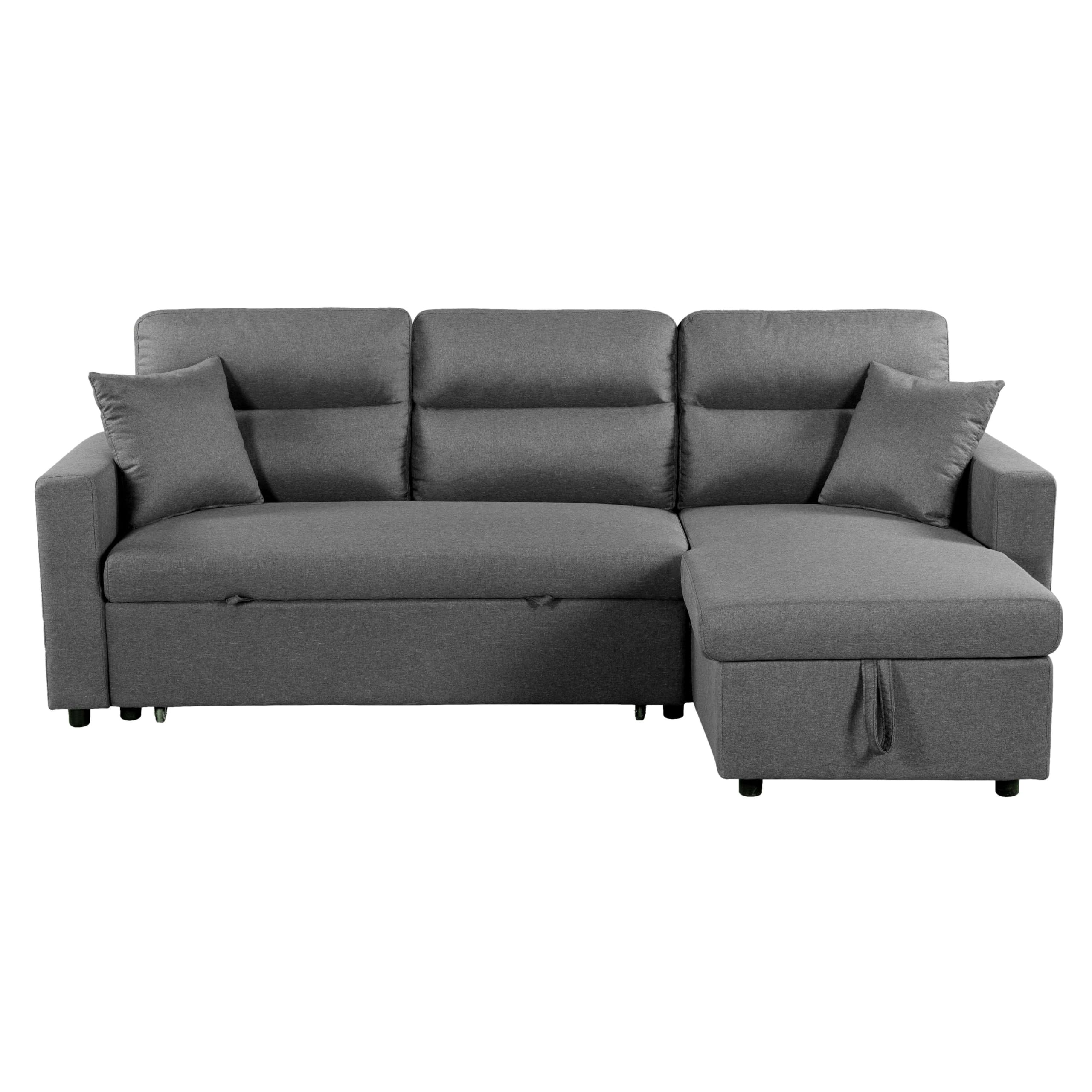 Miroytengo Sofá Cama Chaise Longue Juliet Salón, Sofá con Arcón y 2 Cojines Gris 224x89x145