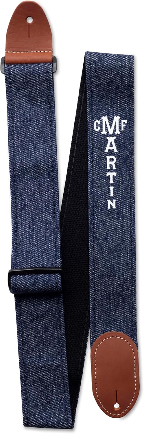 MARTIN Eco-Denim Guitar Strap – Blue | Cotton Denim with Leather Ends