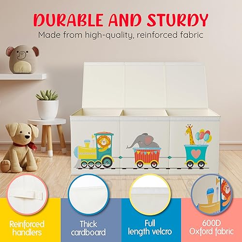 Miniatura 4 de Organizador de almacenamiento de juguetes plegable extra grande con tapas, caja de juguetes de tren de animales para niños y niñas, 40 x 16 x 16