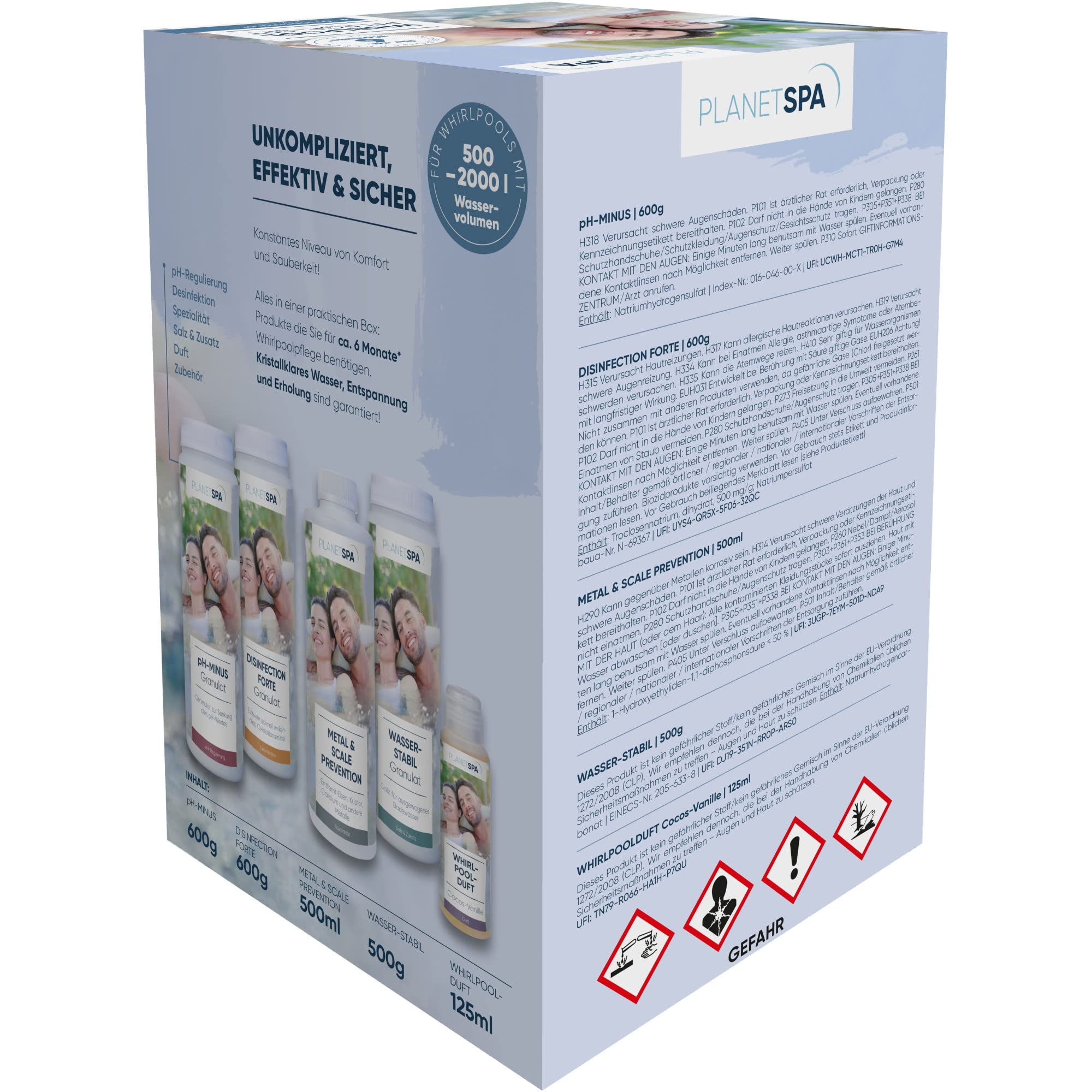 Planet Spa: Whirlpoolpflege Komplett-Set | 7-teiliges Whirlpool-Pflegemittel | Reiniger Wasser-Pflege für den Pool als Starter-Set