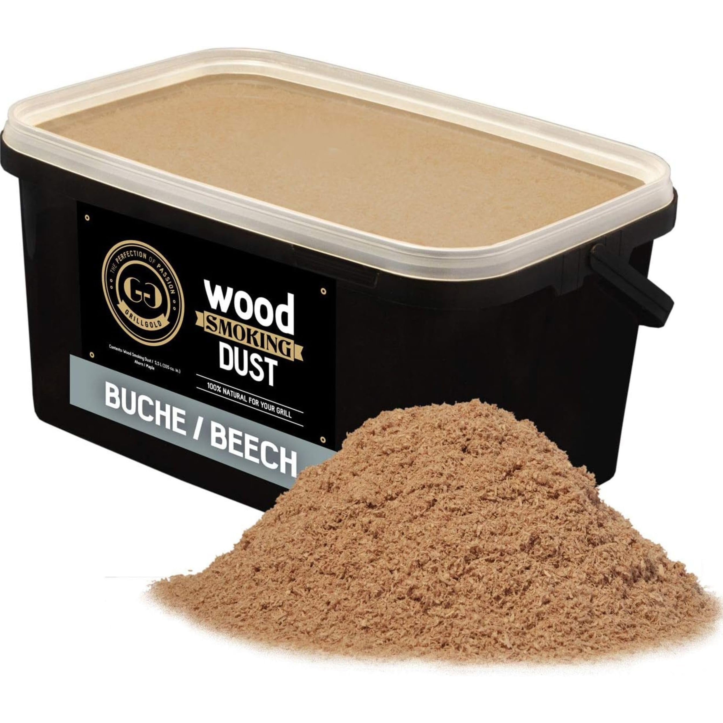 Räuchermehl Wood Smoking Dust. Zum räuchen und kalträuchern von Fisch, Fleisch und Gemüse auch für BBQ und Grill geeignet. In Wiederverschliessbaren-Eimer befüllt mit 5,5 Liter Buche