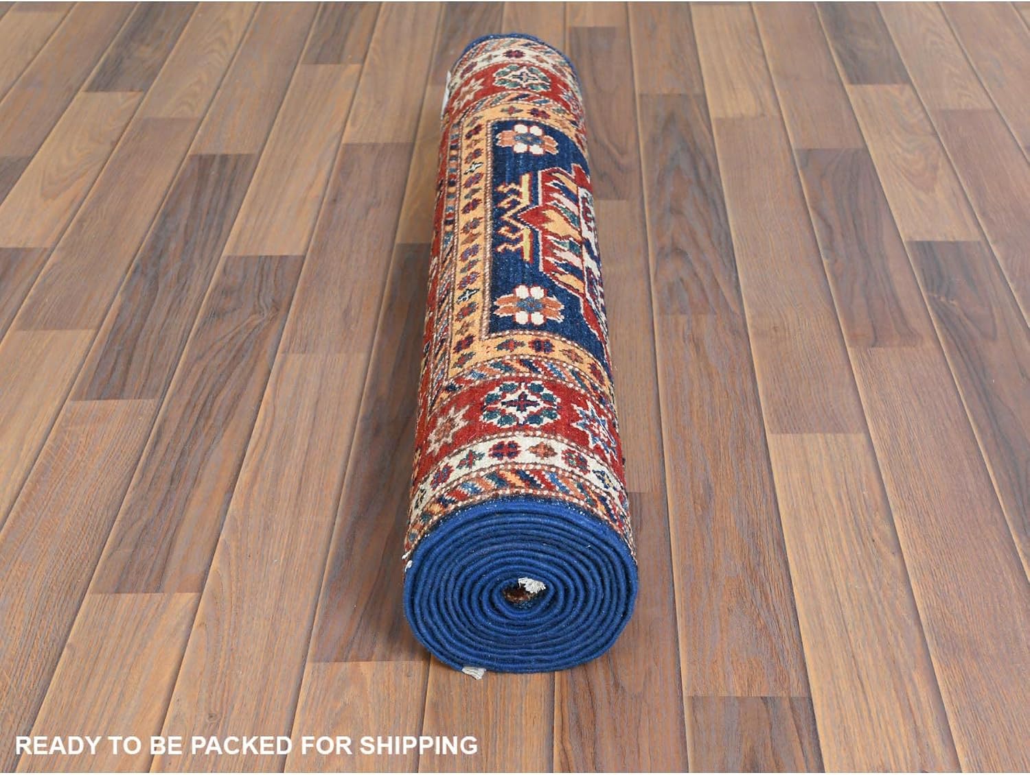 Shiny Wool Hand Knotted Navy Blue Afghan Super Kazak with Tribal Medallions Design Oriental Runner Rug (2'10"x11')