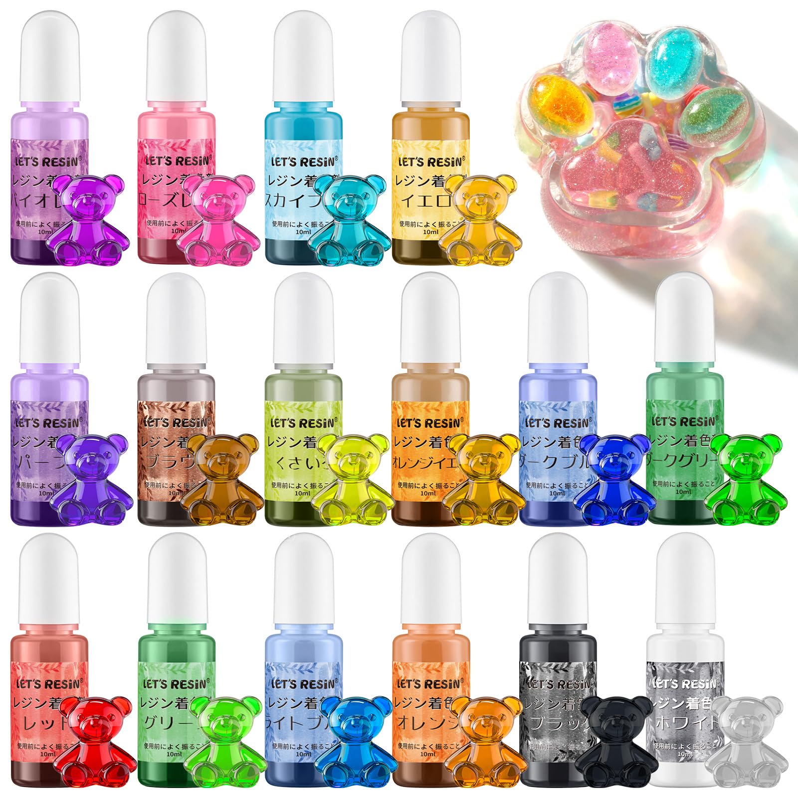 Resin Colorant, 16 Colors, High Transparency, Highly Concentrated Resin Solution Stain, Epoxy Resin, UV Resin Liquid Mold, Suitable for Silicone Mold, 0.3 fl oz (10 ml) x 16 Bottles
